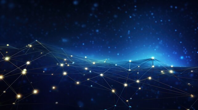 Abstract futuristic wave with colored lines connecting dots. digital data communication background, cyber plexus design. Big data visualization.