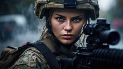 Female soldier in a special military uniform