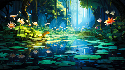 Fototapeta premium river background with lotus generated with AI