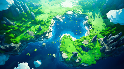 Cartoon islands' top view generated by AI