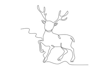 A fawn walking happily. Deer one-line drawing