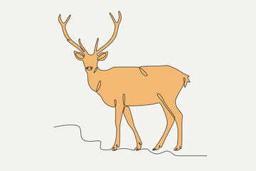 Colored illustration of a stag. Deer one-line drawing