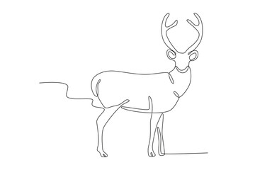 A deer with its beautiful antlers. Deer one-line drawing