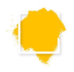 yellow color ink paint brush strokes isolated square white frame design. Graphic design elements...
