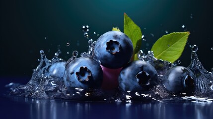 Fresh blueberry fruit with water splash