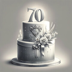 birthday cake for 70 th birthday in silver