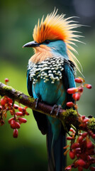 Fototapeta premium Beautiful bird of paradise with colorful colors and beautiful crested feathers in asia