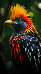 Fototapeta premium Beautiful bird of paradise with colorful colors and beautiful crested feathers in Asia
