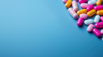 Medicine Pills Arranged on a Calming Blue Background, Evoking a Sense of Wellness and the Promise of Health.