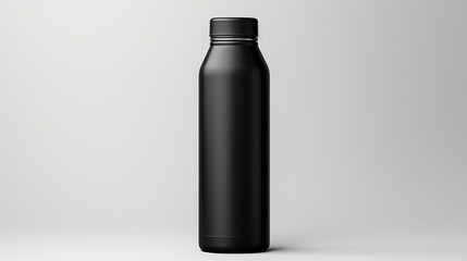 Black water bottle on a clean white backdrop