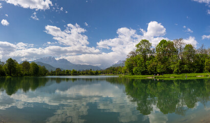 View of the lake in the city park of Vladikavkaz