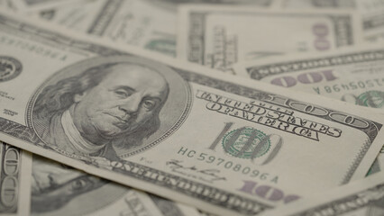 Closeup background of 100 dollar bills old style