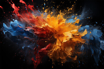 Cool trending screensaver. France's flag is made of colored ink on a black background.  visualization of fractal realms - obrazy, fototapety, plakaty