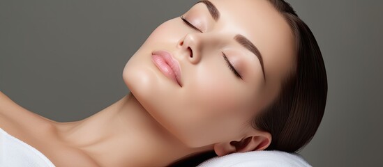 Facial massage rejuvenation in cosmetology salon. - obrazy, fototapety, plakaty
