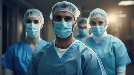 Fototapeta na wymiar Group of doctors wearing face masks in hospital
