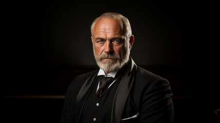 Fototapeta premium Man in formal attire standing in a poised manner against a plain black background