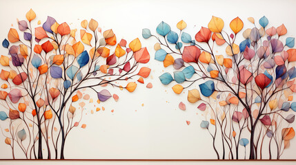 Colorful leaves trees illustration. Watercolor art