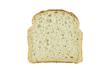 Slice of white toast bread isolated, flat lay closeup food