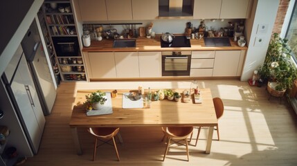 High angle view of a modern and contemporary kitchen in a home 