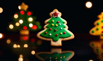 Cute Christmas Tree Cookie Isolated on a Background, Generative AI