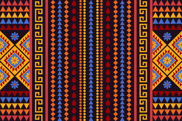 Geometric ethnic pattern traditional Design for background, carpet, wallpaper, clothing, wrapping, Batik, fabric, Vector illustration embroidery style. Tribal pattern
