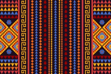Foto op Plexiglas Boho Geometric ethnic pattern traditional Design for background, carpet, wallpaper, clothing, wrapping, Batik, fabric, Vector illustration embroidery style. Tribal pattern