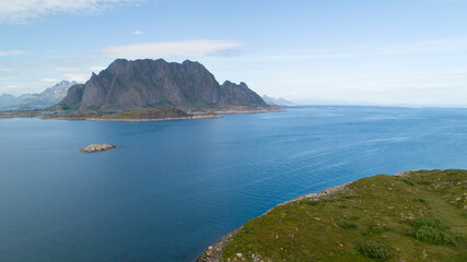 Fototapeta na wymiar Seascape landscape of Lofoten islands of Norway, vacation travel concept