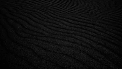 Fotobehang Black Sand dune. Black Sand beach macro photography. Background, texture, wave pattern of oceanic sand on the beach, black. Texture of beach sand. Black beach. © Aleksandr Matveev