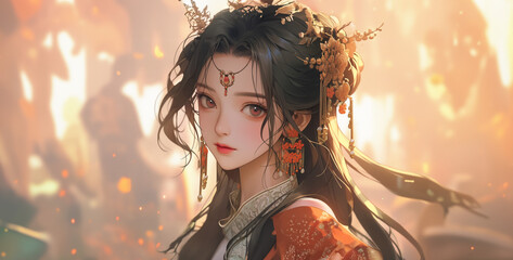 woman with flowers, cute anime girl, Tang Dynasty Chang'an young woman