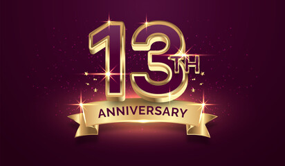 Premium golden anniversary, 13 years anniversary celebration illustration background - obrazy, fototapety, plakaty