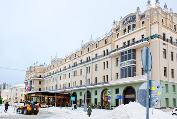 Moscow, Russia - December 16,2023: Metropol Hotel in Moscow. Winter.
  The comfortable and modern Metropol Hotel is located on one of the main streets of Moscow, not far from the Bolshoi Theater build
