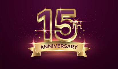 Premium golden anniversary, 15 years anniversary celebration illustration background