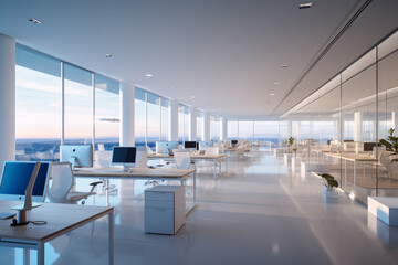 An Ethereal Office Space Blurred, Open, with Abstract Light Bokeh for Creative Design