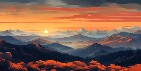 Schilderijen op glas sunrise over the mountains, sunrise in the mountains, sunset in the mountains,  © Yasir