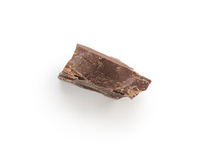 Single piece of fine dark chocolate isolated on white top view
