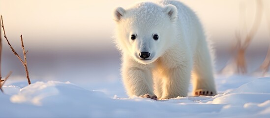 Polar Bear cub exploring in Wapusk national park, Canada. - obrazy, fototapety, plakaty