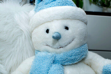Portrait of a plush snowman