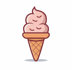 ice cream balls in the waffle cone isolated on white background. Vector flat outline icon.
