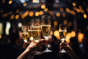 Closeup of hands holding glasses of champagne Ai generated