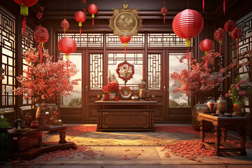 Traditional chinese house cleaning and decoration take place to welcome the new year with a fresh...