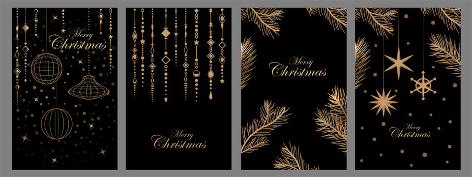 Luxury elegant christmas black gold invitation card