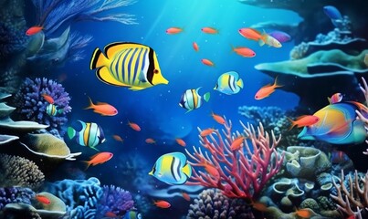 Fototapeta na wymiar Animals of the underwater sea world. Ecosystem. Colorful tropical fish. Generative AI 