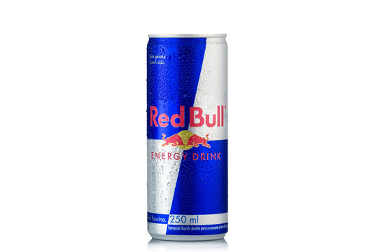 S&Atilde;O PAULO, BRAZIL - DECEMBER 12, 2023 
CAN OF RED BULL ENERGY DRINK 250ml, Iced DRINK.