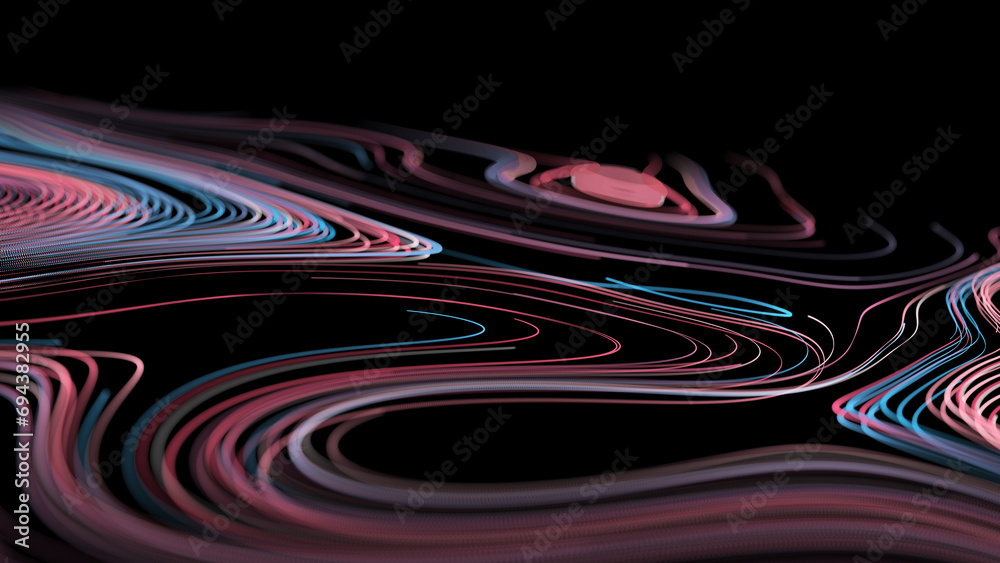 Poster Abstract background of moving lines. Information space strip. Big data visualization. 3d rendering