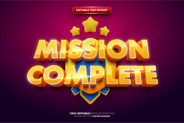 Mission Complete with game badge 3D Cartoon Editable text Effect