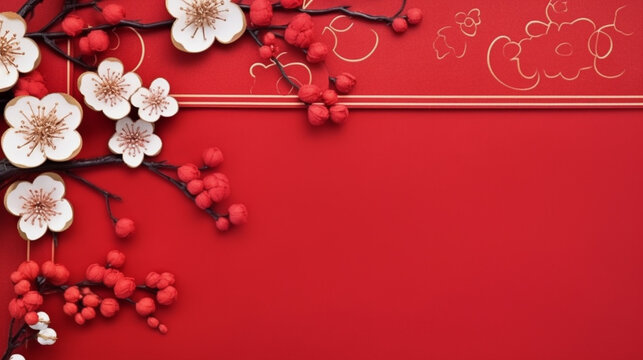 Chinese paper newyear on red paper background, space for text