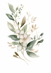 Fototapeta na wymiar floral abstract background with beige hand drawn painted watercolor flowers isolated