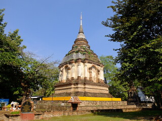 Fototapeta na wymiar Ancient pagoda in Jedyod Royal Temple, Chiang Mai, Thailand.