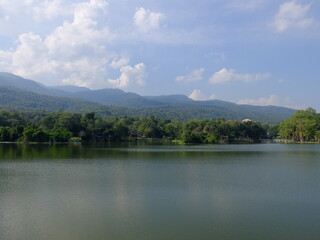 Lake and forest of Ang Kaew reservoir, Chiang Mai University, Thailand.