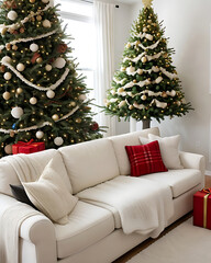 new year winter holiday home interior design of modern living room decorated christmas tree- generative ai